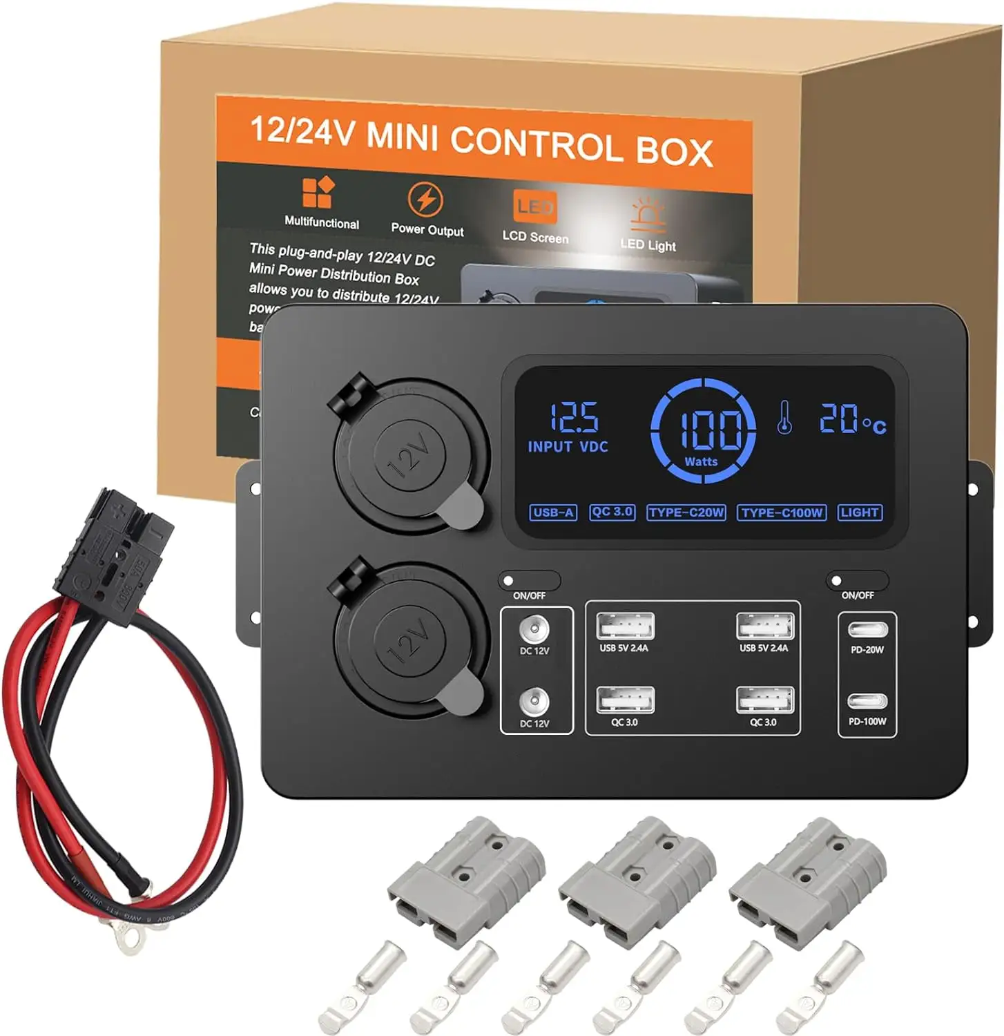 12V Kleine Dc Stopcontact Hub Power Distribution Unit Outlet Box Met Pd Qc Usb Poorten En Multifunctionele Real-Time Display