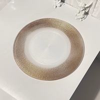 Assiette Principale en Verre Plastique Transparente, Style Luxe Rétro, Décoration Artisanale Dorée pour Mariages et Hôtels