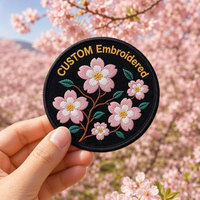 Patchs brodés 3D personnalisés en chenille motif fleur de cerisier Sakura, éco-responsables, thermocollants pour vestes, chapeaux, sacs, commandes en gros