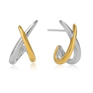 <b>Stud</b> <b>Earrings</b> Geometric Design 18K Gold Silver Color Blocking Crisscross Pattern Stainless Steel - Product Image 5