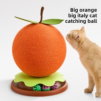 Grand grattoir pour chat en mousse de lin orange avec disque rotatif et boule à clochette, style mignon pour chats d'intérieur