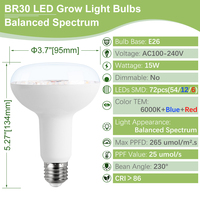 Ampoules LED E26/E27 15W pour culture intérieure BR30, pour semis, jeunes pousses et floraison, à spectre complet et en forme de champignon