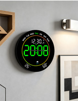 Horloge murale LED multifonctionnelle à grand écran avec prévisions météorologiques, lumière ambiante, température et humidité pour salon
