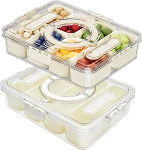 Portable Plastic Travel <b>Refrigerator</b> Food Snackle Box <b>Container</b> Divided Snack Serving Tray with Lid and Handle Stackable - Product Image 1