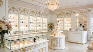 Vitrine murale de luxe en verre trempé et métal avec éclairage LED <span class=keywords><strong>pour</strong></span> présentation de parfums en magasin et en musée - Product Image 3