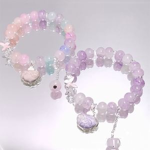 Pulsera de cuentas de cristal craquelado Fantasy Popcorn con dije de mariposa, pulsera de cuentas de colores degradados, pulseras de la amistad para mujer, joyería - Product Image 1