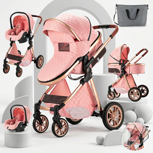 Passeggino di Lusso Rosa 3 in 1 per Bambini, Carrozzina Pieghevole con <span class=keywords><strong>Seggiolino</strong></span> <span class=keywords><strong>Auto</strong></span> - Product Image 1