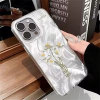 Étui en silicone dégradé d'argent Laser de luxe pour iPhone 16 15 14 13 12 11 7 8 Plus Pro Max SE Rose Flower Soft TPU Cover