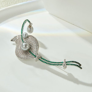 Calla Lily Brooch Micro Set Zircon Freshwater Pearls Women's Party Corsage - Product Image 4