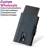 Warna kustom pria Saffiano kulit asli tempat kartu pintar dompet Porte-cartes minimalis ramping RFID memblokir tempat kartu aluminium
