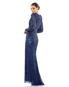 Robes maxi élégantes pour femmes, hiver 2024, manches longues évêque, col en V profond, ornées de perles, à sequins - Product Image 2