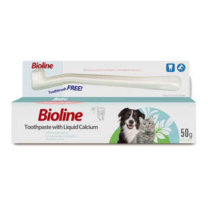Brosse à dents pour chien et chat Bioline, dentifrice liquide au calcium écologique pour animaux de compagnie, 50g - Product Image 1
