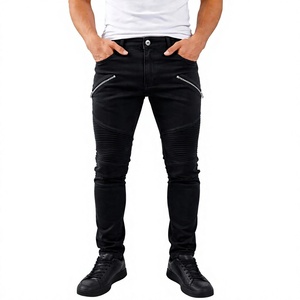 Jean slim noir en denim pour homme, style motard, fermeture éclair, style streetwear, tailles 30-38 - Product Image 1