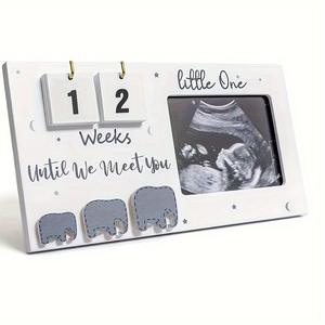 Notre cadre photo chaud Cadeau unique pour les parents qui attendent maman Cadre photo à ultrasons Compte à rebours semaines en MDF - Product Image 1