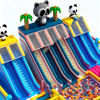 Château Gonflable Commercial Prêt pour l'Aventure, Décoration Panda Vibrante, Double Toboggan, Zone de Rebond Renforcée, Château Gonflable Certifié CE