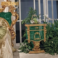 Coûteux Italie Style Royal Villa Château À La Main En Bois Sculpté Précieux Vert Malachite À Côté Table Chambre Ensemble Table De Chevet