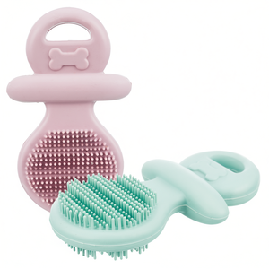 Brosse en silicone pour animaux de compagnie avec manche en os, poils doux, outil de toilettage délicat pour le soin des animaux - Product Image 2