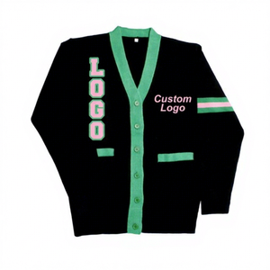 2026 New Style Customized AKA Sorority V Neck <b>Varsity</b> <b>Cardigan</b> Sweater 100% Cotton Breathable Chenille Front Logo Autumn Knitted - Product Image 1