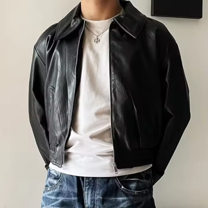 Giacca <span class=keywords><strong>di</strong></span> alta qualità con Zip up Boxy Fit corta impermeabile alla moda uomo vestiti in tinta unita giacca <span class=keywords><strong>di</strong></span> <span class=keywords><strong>pelle</strong></span> produttori per <span class=keywords><strong>abiti</strong></span> personalizzati - Product Image 3