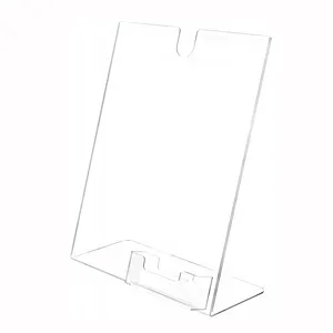 Slant L Shape Clear Acrylic Sign Holder Acrylic Menu Display Stand With Front Pocket For Restaurant Bakery