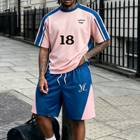 Ensemble de survêtement décontracté tendance pour homme, maillot de football rose et bleu color block, service OEM 2026, logo personnalisé, style streetwear