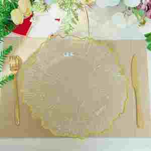 Luxury Gold Rim Lotus Leaf Transparent Plastic Wedding Event Party Hotel Catering Decoration Charger <b>Plate</b> - Product Image 2