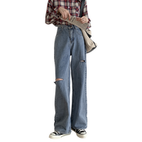 Celana Jeans Wanita High Waist Wide Leg Custom dengan Loop Sabuk Terintegrasi, Warna Light Wash, Model Longgar, Kasual Vintage