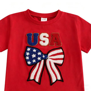 Set di Abbigliamento Estivo per Bambine RTS per il Giorno <span class=keywords><strong>dell</strong></span>'Indipendenza, Maglietta con Fiocco Ricamato USA e Gonna in Rete Colorata - Product Image 3