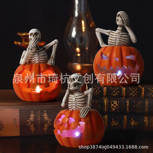 Ornement en résine de squelette de citrouille d'Halloween, décoration intérieure, effet lumineux, décoration de fête d'Halloween - Product Image 2