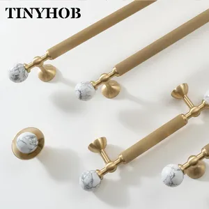 Poignées en laiton moletées à lignes verticales TINYHOB, boutons en marbre blanc, poignées de tiroir pour armoires de cuisine, placards et quincaillerie de meubles - Product Image 2
