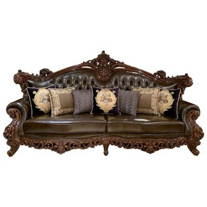 European Style Leather Set With Sponge Filling Solid <b>Wood</b> <b>Frame</b> Living Room Luxury Furniture 952 Sponge Filled 952 - Product Image 5
