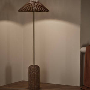 Rattan Floor Lamp Brown Shade <b>Pull</b> String Switch Energy Saving <b>Light</b> Home Use - Product Image 3
