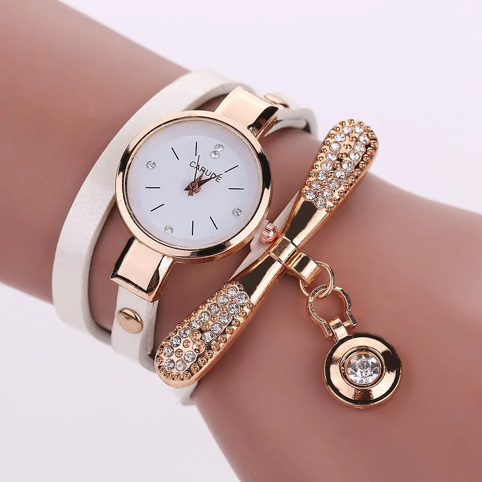 Best Woman Create Your Own Watch Brand Fashion Pu Quartz Diamond Round Bracelet Student Women's Customize Watch Create Logo 2020