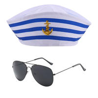 Casquettes de marin blanches et bleues en gros avec ancre dorée pour Halloween, déguisements et fêtes costumées