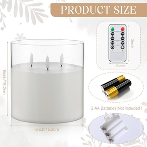 เทียน LED แก้วใสขนาดใหญ่พิเศษ 6''*6'' ใช้แบตเตอรี่ 3 ไส้ พร้อมรีโมทคอนโทรล สำหรับตกแต่งบ้านและงานปาร์ตี้ - Product Image 2