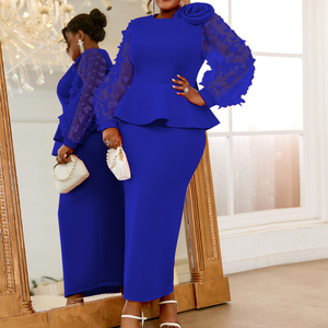 Maniche trasparenti a lanterna con fiori 3D abiti da donna di classe a fiori grandi abiti da sposa eleganti abiti lunghi da chiesa per le donne - Product Image 3