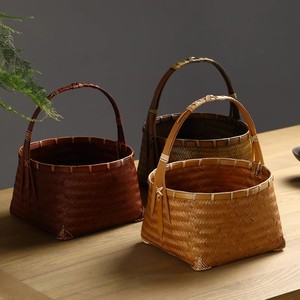 Hand Woven <b>Bamboo</b> <b>Basket</b> Rectangle With Lid Small Portable Storage For Outings Spring Autumn Use - Product Image 2