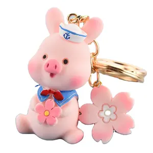 Gantungan Kunci Imut Sakura Kartun Wortel Bunga Mainan Gantungan Kunci Babi untuk Wanita Pasangan Ransel Liontin Gantungan Kunci Jimat Mobil Hadiah