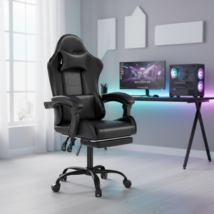 <span class=keywords><strong>Silla</strong></span> de Juego de Piel Sintética <span class=keywords><strong>Negra</strong></span> con Logotipo Personalizado para Jugadores, Respaldo Reclinable, <span class=keywords><strong>Silla</strong></span> Ergonómica para Computadora - Product Image 1