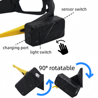Lunettes LED rechargeables avec capteur de mouvement, projecteur COB à lumière rouge, phare USB-C orientable à 90 degrés, mains libres pour le camping, IP44, réglable