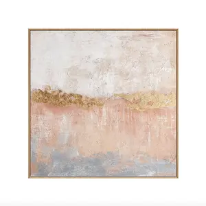 Tela abstrata de folha de ouro rosa, 36x36 polegadas feita à mão, arte de parede para sala de estar