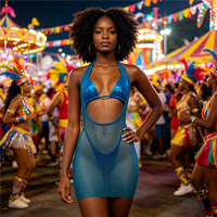 Maillot de bain deux pièces Tobago Pretty Mas Sexy Body Shimmer Mesh Sheer Skirt Carnival Festival, maillot de bain halter personnalisé avec logo, vêtements de plage