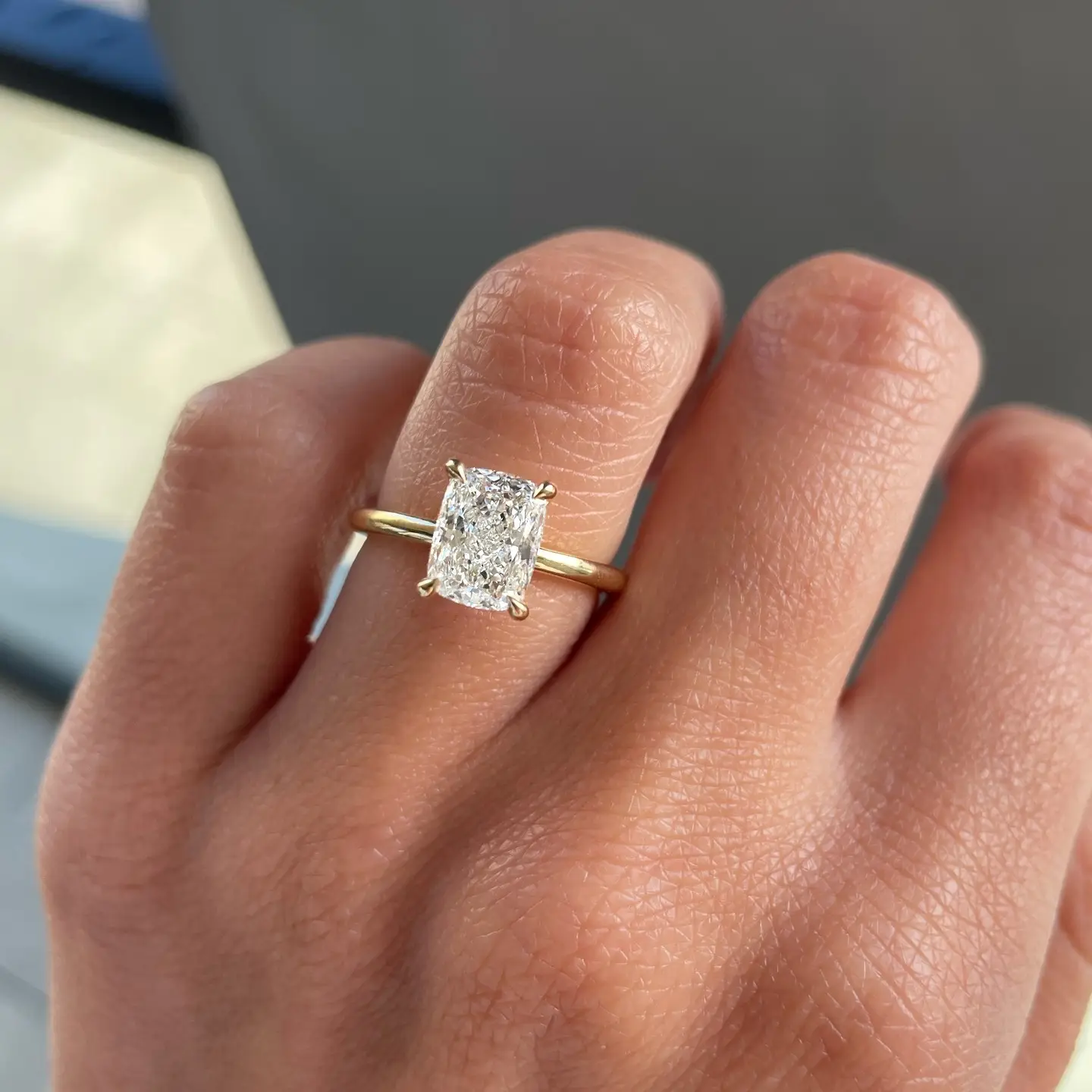 Luster-anillo de compromiso con diamantes cultivados en laboratorio, joyería de oro de 14K, certificado IGI, 2cts D VVS2, cojín alargado