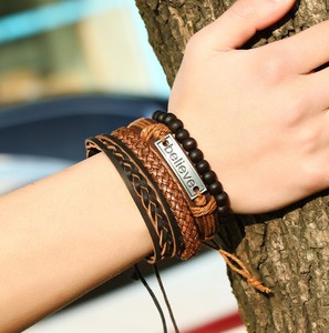 บุรุษสร้อยข้อมือหนังสีดำถักสร้อยข้อมือหนัง - Product Image 6