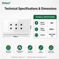 Kolani 120 Enchufe de Pared Modular Triple de 2 Orificios, Vertical, 16A 250V, Empotrable, 3 Unidades, Tomacorriente Multistándar con Obturador de Seguridad