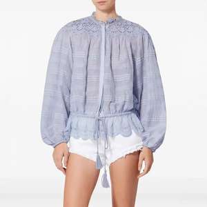 Conjunto de Dos Piezas Holgado y Sexy Estilo Francés, Nueva Colección Primavera-Verano 2026 |   Blusa con Cuello Redondo y Mangas Abullonadas de Encaje + Culottes con Volantes (100% Poliéster) - Product Image 2