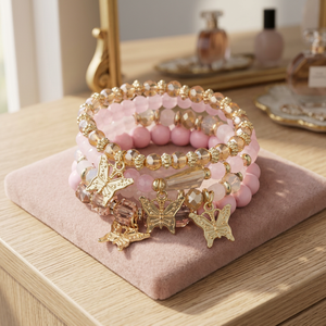 4pcs Set Bohemian Butterfly Crystal Stone Alloy <b>Stretch</b> Pendant Gold Beaded Stackable Fashion <b>Bracelets</b> - Product Image 3