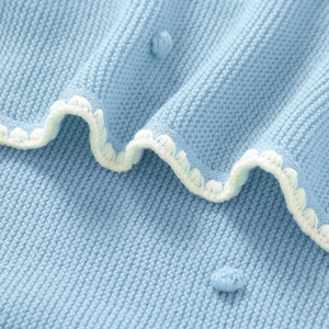 Couverture en tricot douillette Mimixiong avec pompons et bordure blanche, adorable motif à pois, parfaite pour bébé et tout-petit, jeté de lit doux pour toutes les saisons - Product Image 2