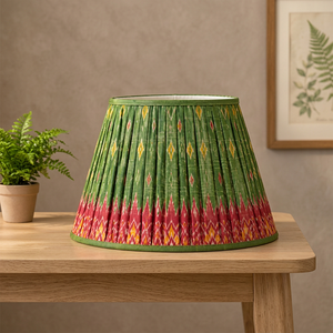 Premium Green Cotton Pattern <b>Lampshade</b> | Red Border Pleated Fabric <b>Drum</b> Shade for Home & Hotel Decor - Product Image 3