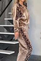 Ensemble décontracté 2 pièces pour femme : veste zippée et pantalon imprimé léopard – Tenue de sport en gros
